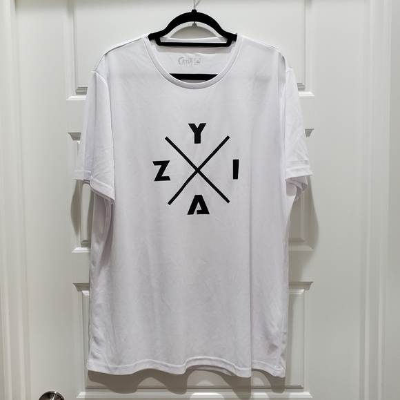 ZYIA ACTIVE WHITE ATHLETIC T-SHIRT BLACK GRAPHIC MEN SIZE XXL GYM ACTIVE WORKOUT - Picture 1 of 10